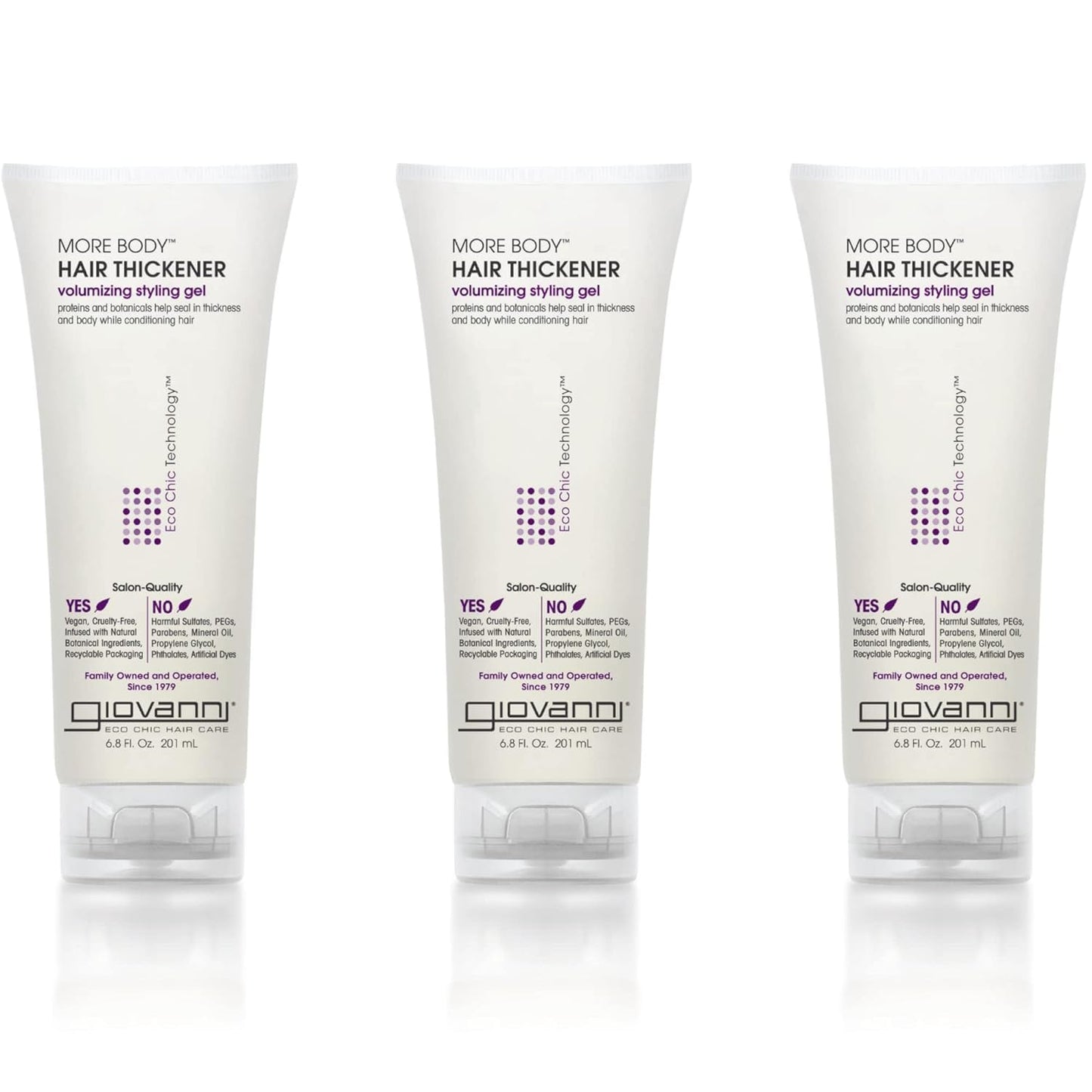 Giovanni More Body Gel - Volumizing Hair Thickener & Split End Sealer, 6.8 oz (Pack of 3) - Paraben-Free & Color Safe