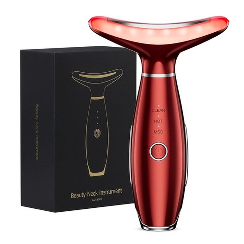Neck Face Massager, 3 Colour Modes and Vibration Facial Massager, Face Sculpting Tool for Skin Care (Red)