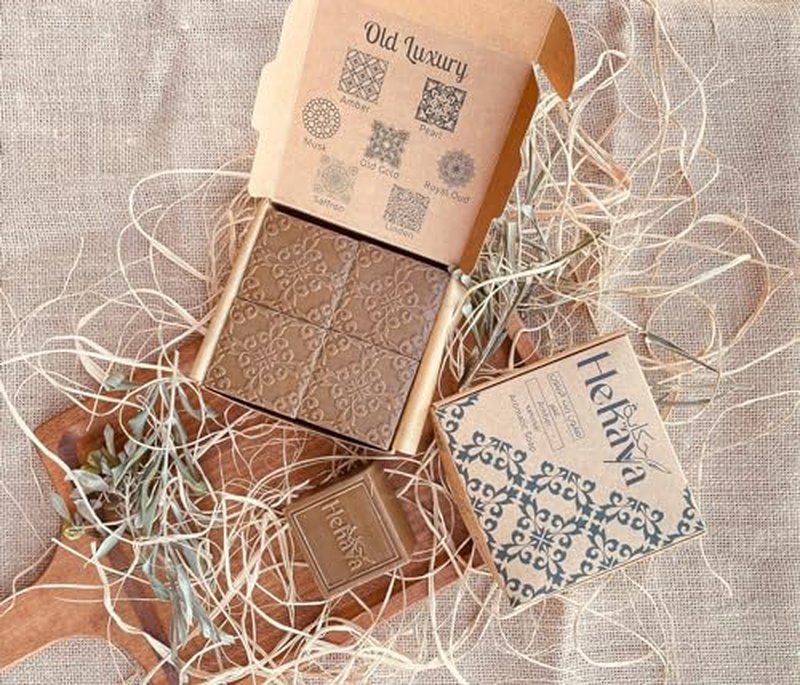 Natural Olive Oil Soap bars with Organic Ingredients, Vegan Soap, Moisturizing, Handmade, Scented With Essential Oils, Body Soap Bars for Women and men (Amber) (Pack of 4 Bars) 17.6 Ounce