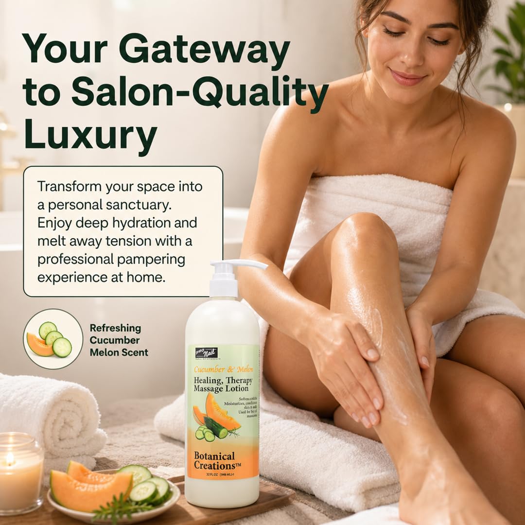 PRONAIL 3-in-1 Massage & Body Lotion – Thermally-Stable Hot Oil Treatment, Massage & Deep Moisturizer | Cuticle Softener & Callus Care | Sulfate-Free, Cruelty-Free | Made in USA | Cucumber Melon 32 oz