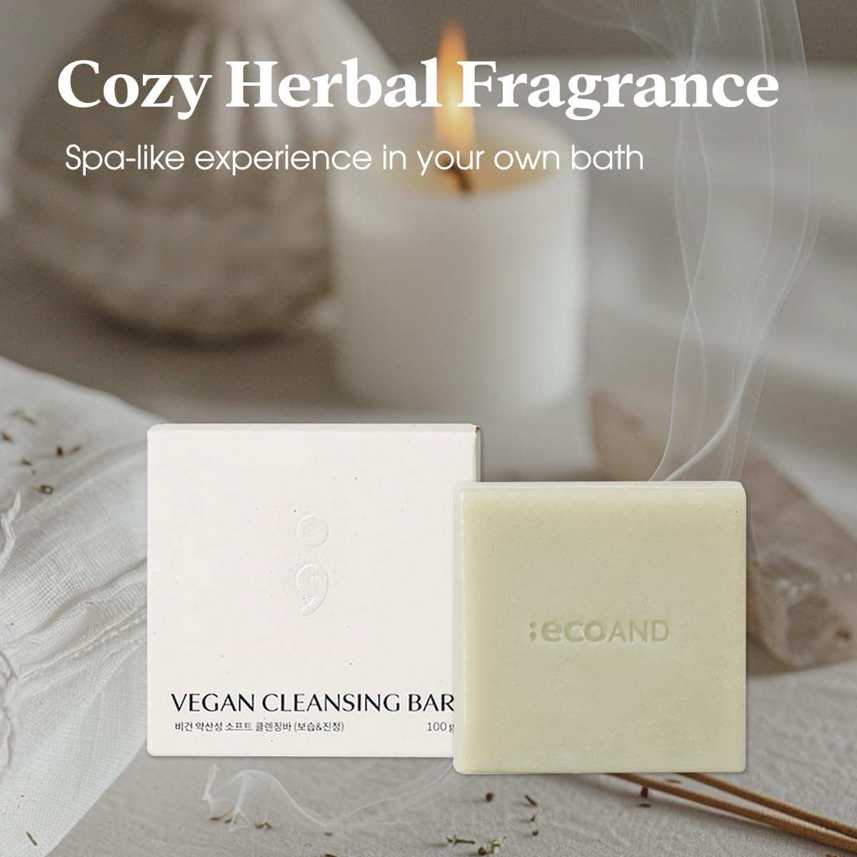 ECOAND Korean Vegan pH Balanced Cleansing Bar with Houttuynia Cordata Extract Deep Cleansing Natural Herbal Soap for Sensitive Face & Body, Gentle Low pH Moisturizing Bar, Cruelty Free K-Beauty, 3.5oz