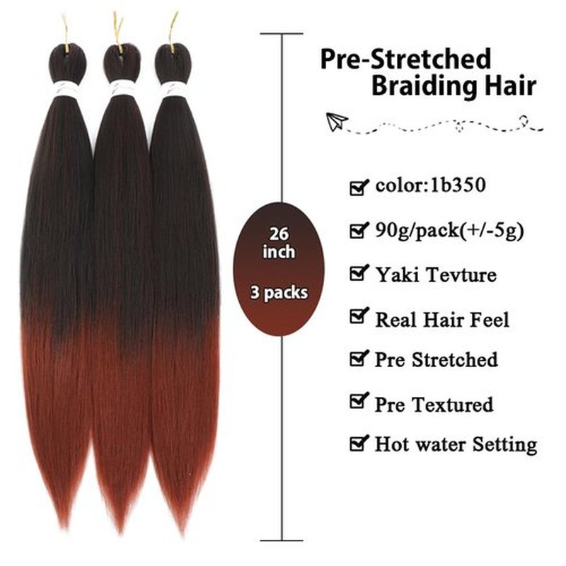 Ombre Braiding Hair Extensions 26 Inch 3 Packs Pre Stretched Braiding Hair Professional Itch Free Synthetic Hair Extensions for Braiding(26"1B/350)