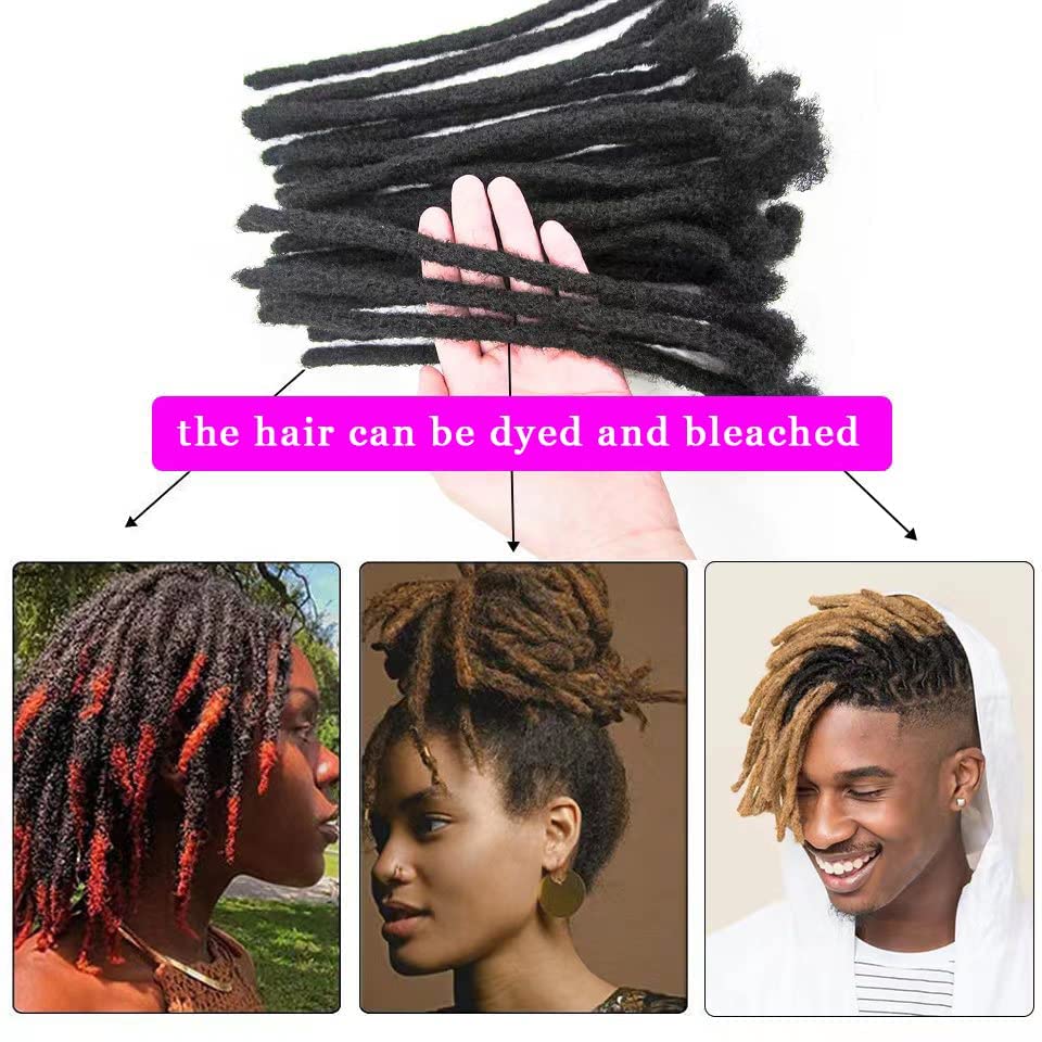 Loc Extension Human Hair 0.4cm Thickness 8 Inch 20 locs Natural Black Full Handmade Permanent Locs Can Be Dyed and Bleached for Women Men Kids Dreadlock Extensions Real Human Hair