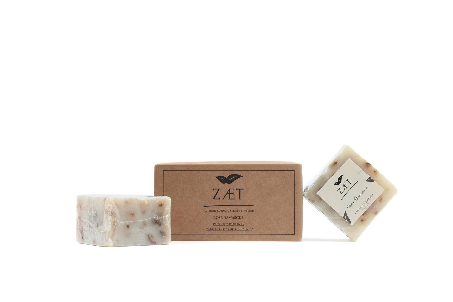 ZÆT 2-Pack Rose Damascene Bar Soap – Natural Rose Extract with Olive Oil and Coconut Oil - Handmade Soap Bar for Face and Body - Gently Cleanses and Hydrates All Skin Types- For Men and Women
