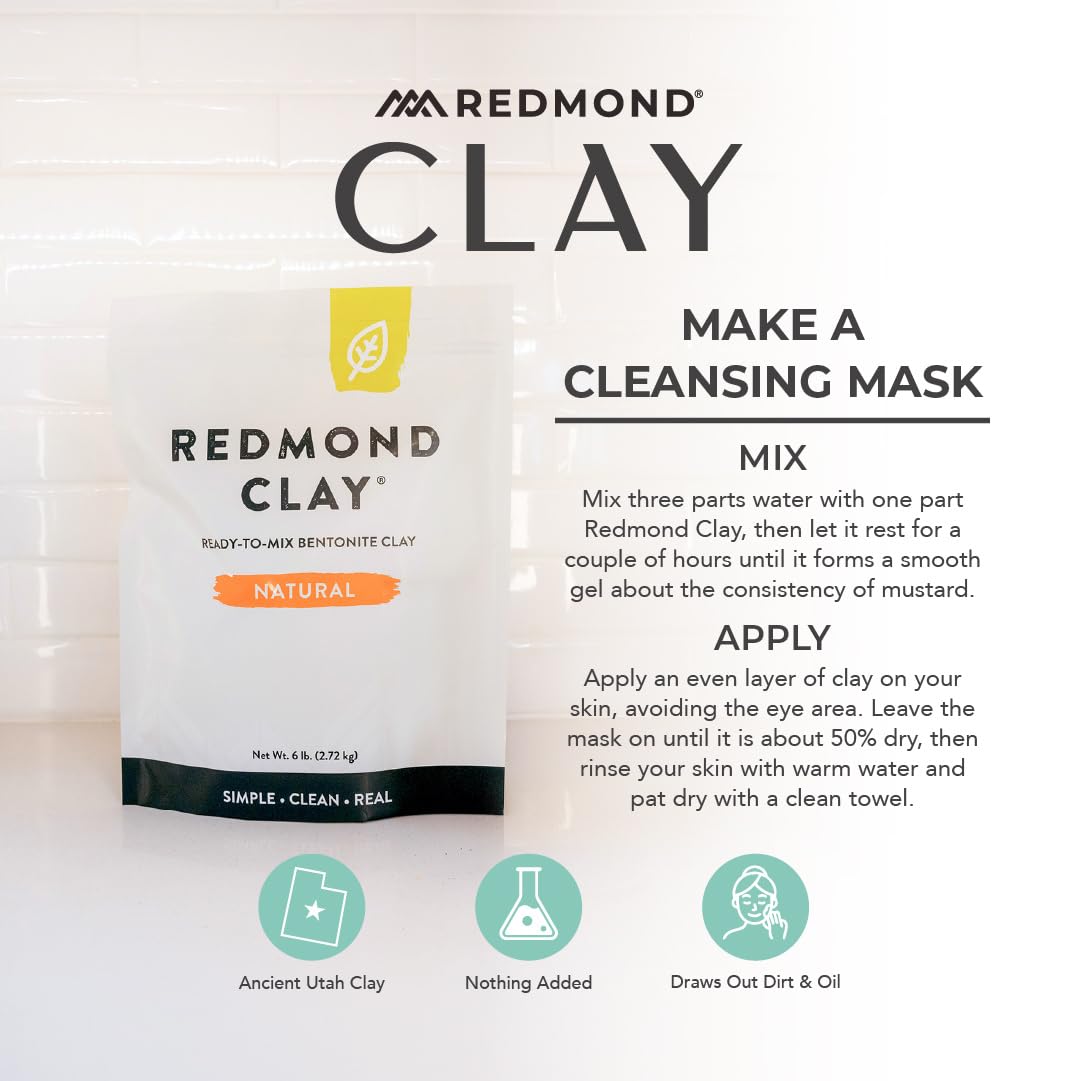 Redmond Clay – Natural Bentonite Clay, Soothing Mud Mask, 6lb bag…