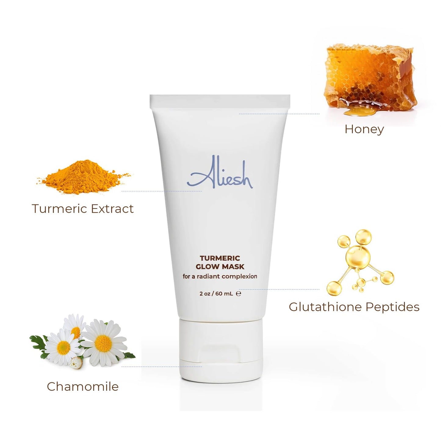 ASKALIESH Aliesh Skincare Turmeric Glow Mask, Hydrating Face Mask with Glutathione, Honey and Chamomile, Facial Mask for Women Skin Care, Brightening and Nourishing Facial Skin Care Product, 2oz