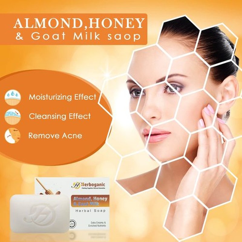 HERBOGANIC Goat Milk Almond and Honey Herbal Soap | Pack of 3 of 5oz soap Bar | Natural Bar Soap for Face and Body | Hydrating and Nourishing | Suitable for Men and Women