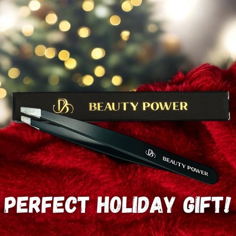 Beauty Power Professional Tweezers - Slant, Durable Lightweight German Stainless Steel, Ultra Precision Tweezers for Eyebrows, Facial Hair, Chin, and Ingrown Hair Removal (Matte Black)