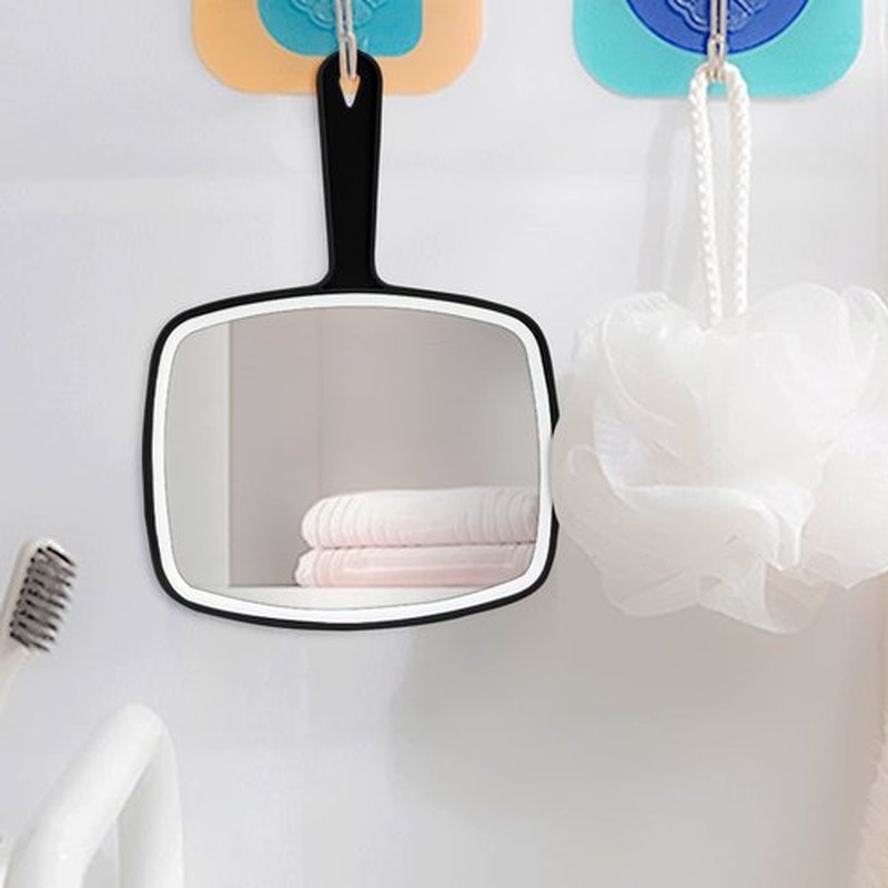 DVHOK 2Pcs Handheld Mirror, Portable Hand Mirror with Hanging Hole in Handle, Black&Pink 7.4" W x 10.4" L