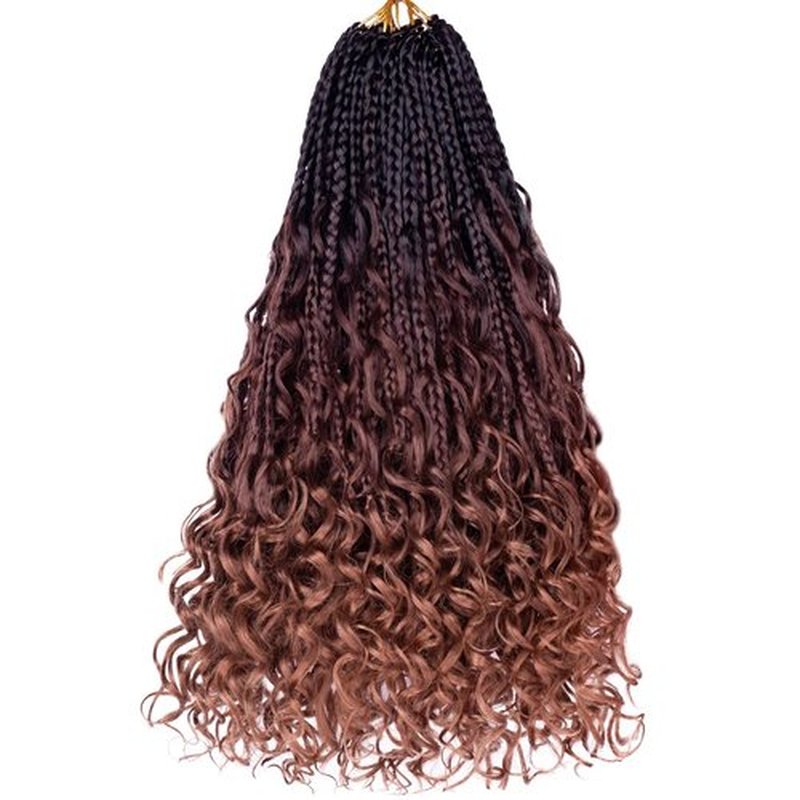 Beverlee 14 Inch Boho Box Braids 8 Packs Goddess Box Braids Crochet Hair Bohemian Hippie Braids Braiding Hair Box Braids with Curly Ends Messy Pre-looped Synthetic Crochet Hair for Women 1B/4/30#