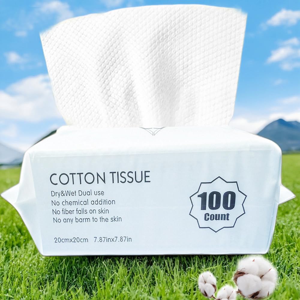Disposable Cotton Facial Cleansing Dry Wipes, White, Soft Towelettes for Face, 100 Count (M-01)