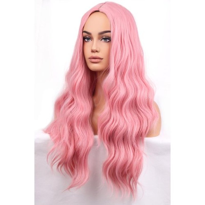 BERON Pink Wigs Long Wavy Wig for Women Costume Curly Light Color Girls Heat Resistant Synthetic Hair Wigs for Cosplay Party or Daily Used