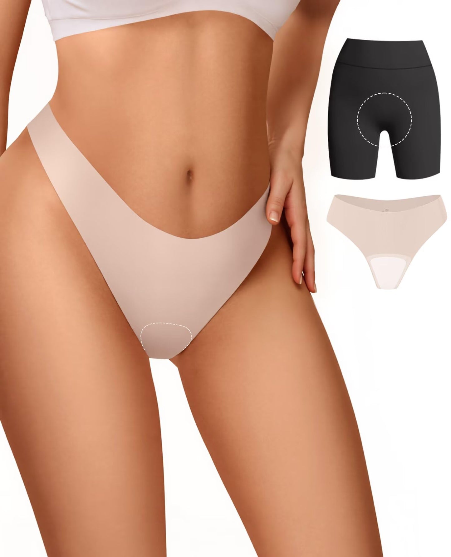 Vertvie Seamless Thongs Panties No Show Workout Underwear, CRM, S Cream