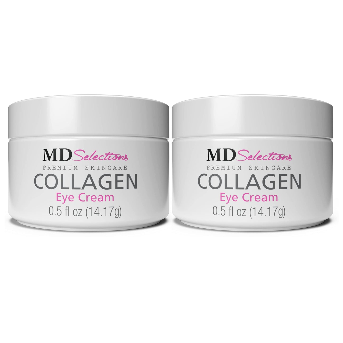 MD Selections Collagen Eye Cream with Hyaluronic Acid, Under Eye Cream for Puffiness, Under Eye Bags, Hydrating Under Eye Cream, Eye Skin Care, 0.5+0.5 Fl Oz (Pack of 2)