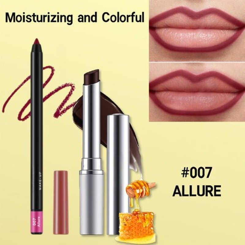 2Pcs Tinted Lip Balm and Lip Liner Set - Moisturizing Lip Crayon and High Shine Gloss, Ultra-Long-Lasting Matte Finish, Ideal Essential Set for Everyday Makeup(#7 ALLURE)