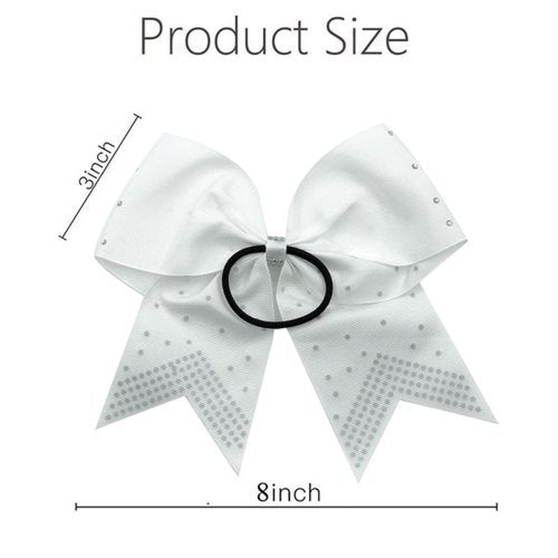 Hipcheer 12PCS 8" Rhinestones Large Cheer Hair Bows for Girls, Hand-made Grosgrain Ribbon Hair Accessories for Teen Girls Softball Cheerleader Sport (White)