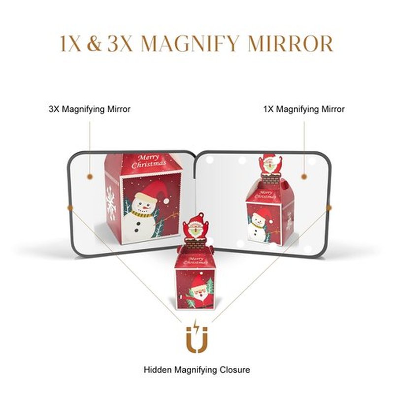 Kakuje Compact Mirror, 1X/3X Magnification LED Pocket Mirror with Nternal BIattery, Mini Mirror for Purse, Pocket,Travel and Present (Black)