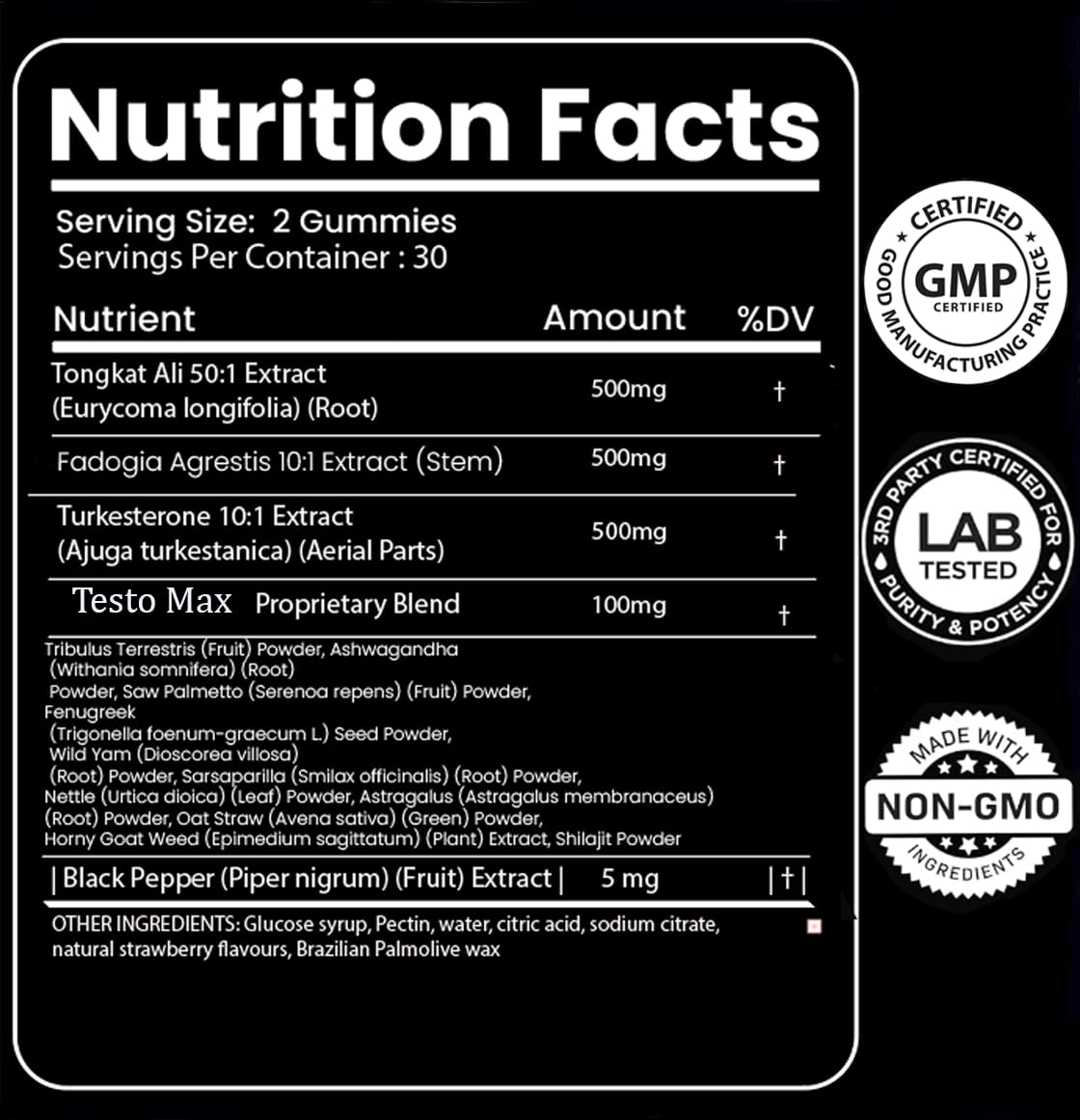 MACRO VITAL Testosterone Booster for Men Gummies [Fast-Max Absorption] Masculinity Boost, Turkesterone, Tongkat Ali, Horny Goat Weed, Maca Root, Tribulus,Testo Gummies 60Ct