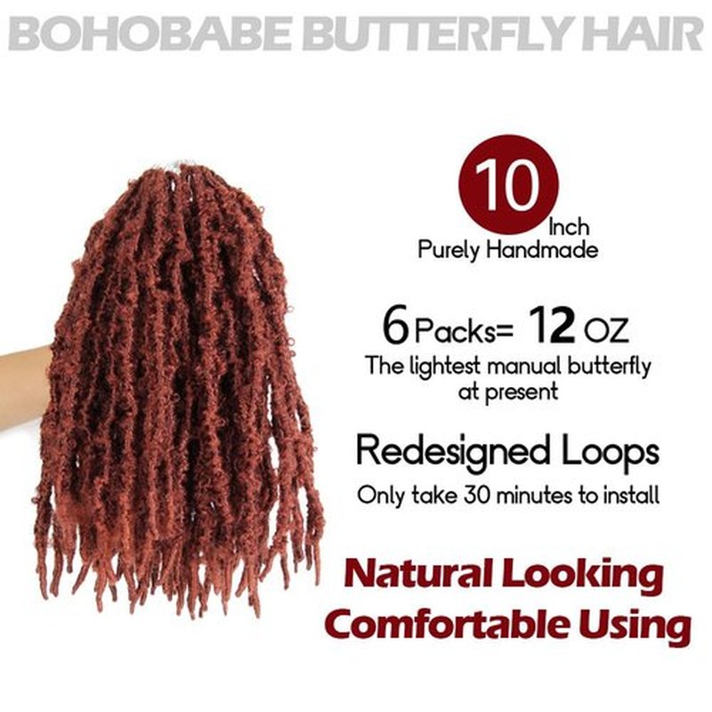 BOHOBABE Butterfly Crochet Locs 10 Inch 6 Packs Pre Looped Crochet Butterfly Locs 10 In Short Distressed Butterfly Locs Crochet Hair (10 Inch, 350#)