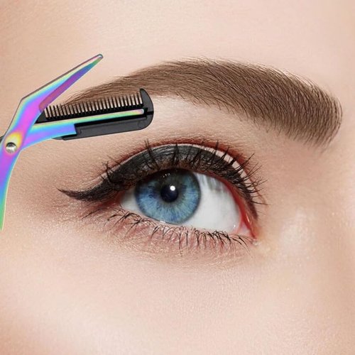 Upgraded Eyebrow Trimmer Scissor, 2024 New 2 in 1 Eyebrow Scissors with Comb, Curved Eye Brow Razor, Non-Slip Stainless Steel Facial Hair Removal Trimmer, Beauty Accessories Gift for Men Women