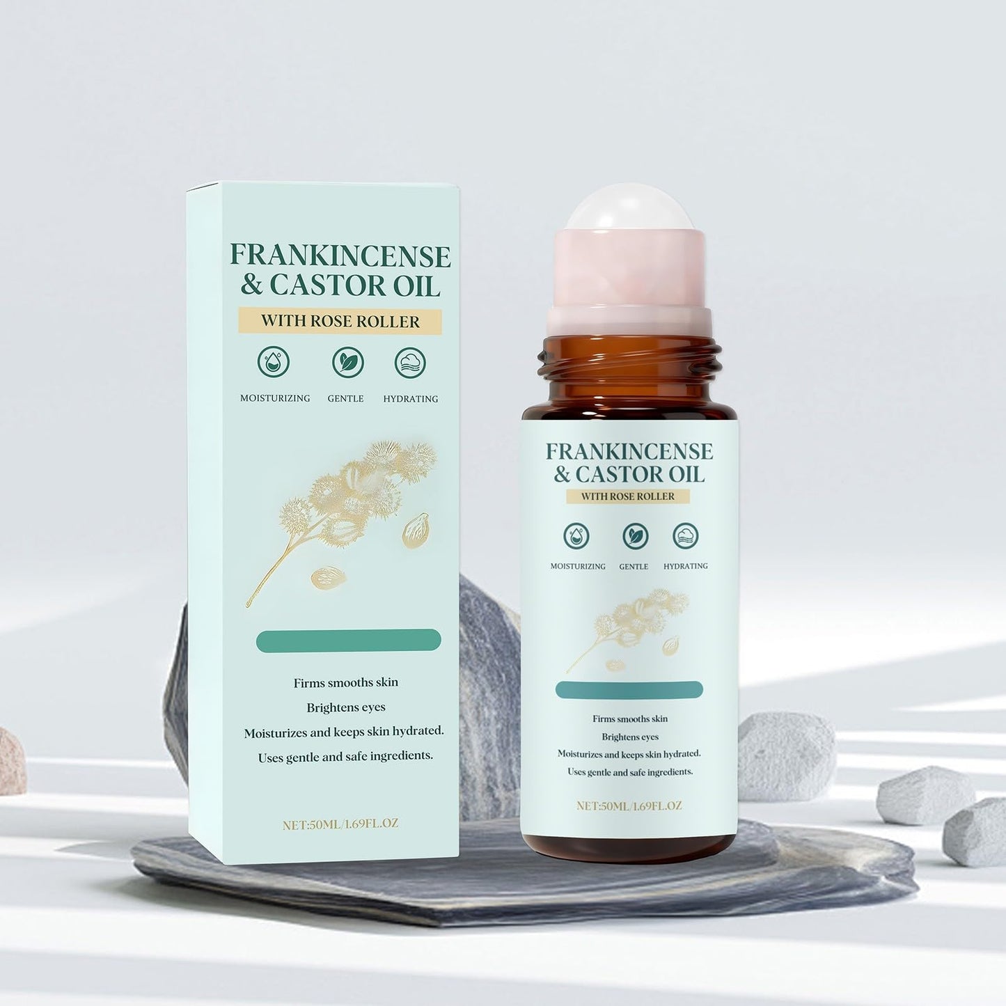 Exhoden Frankincense and Castor Oil Roll On, Organic Cold-Pressed Castor Oil Roller for Skin, Nourishing & Hydrating Skin Serum for Face & Body (1pc)