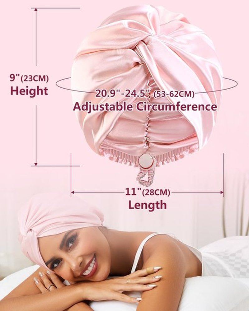 HFRHTGY Adjustable Silk Satin Hair Bonnet for Sleeping, Double Layer Hair Wrap Sleep Cap Turban for Women Men, Curly Straight Hair Long Large Braid Unisex (Royal Pink)