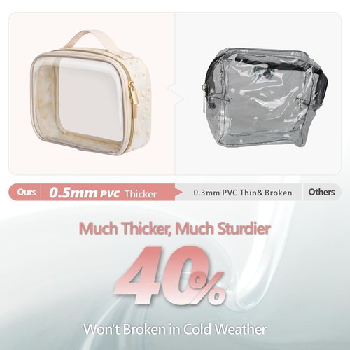 PACKISM Floral Texture TSA Approved Toiletry Bag - 180° Large Opening Clear Makeup Bags with Handle, Easily Access, Quart Size Travel Bag TSA Approved, Thick Non-deformable No Smell, Beige