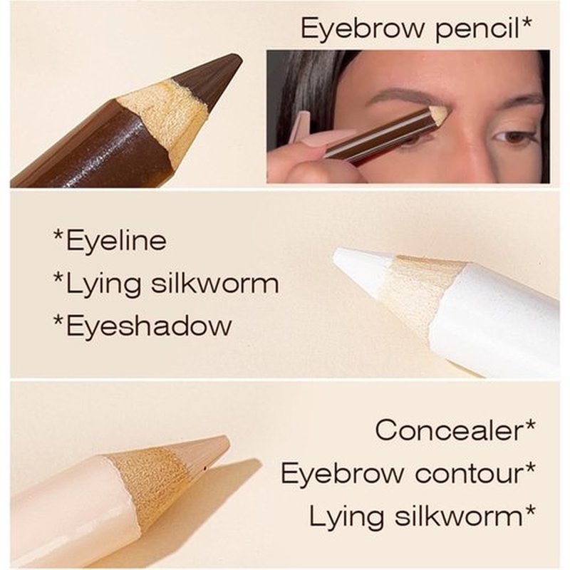 Eyebrow Pencil Eyebrow Lift Highlighting Pencil, Contour Pencil Set Highlighter Stick, Eyeliner, -3 Eye Makeup Pencil Set, Fill & Define Eyebrows, For Women (02# Dark Brown)