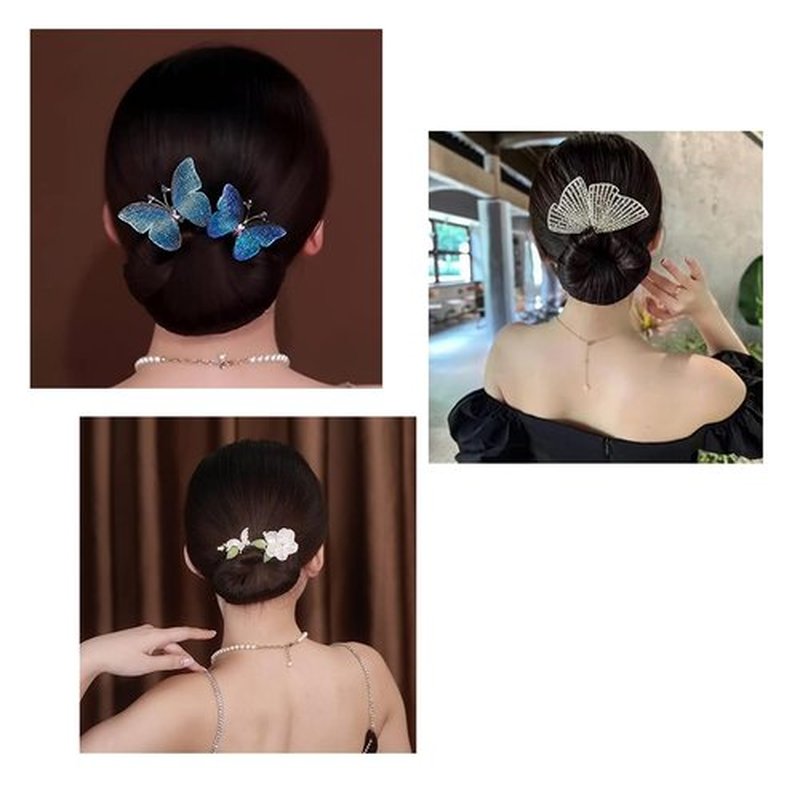 Ins Style Elegant Lazy Hair Curler, French Twist Hair Bun Maker, Lazy Flower Hairpin,Rhinestone Hand-Embroidered Flower Hair Accessory (Peach Blossom+Wings+Butterfly)