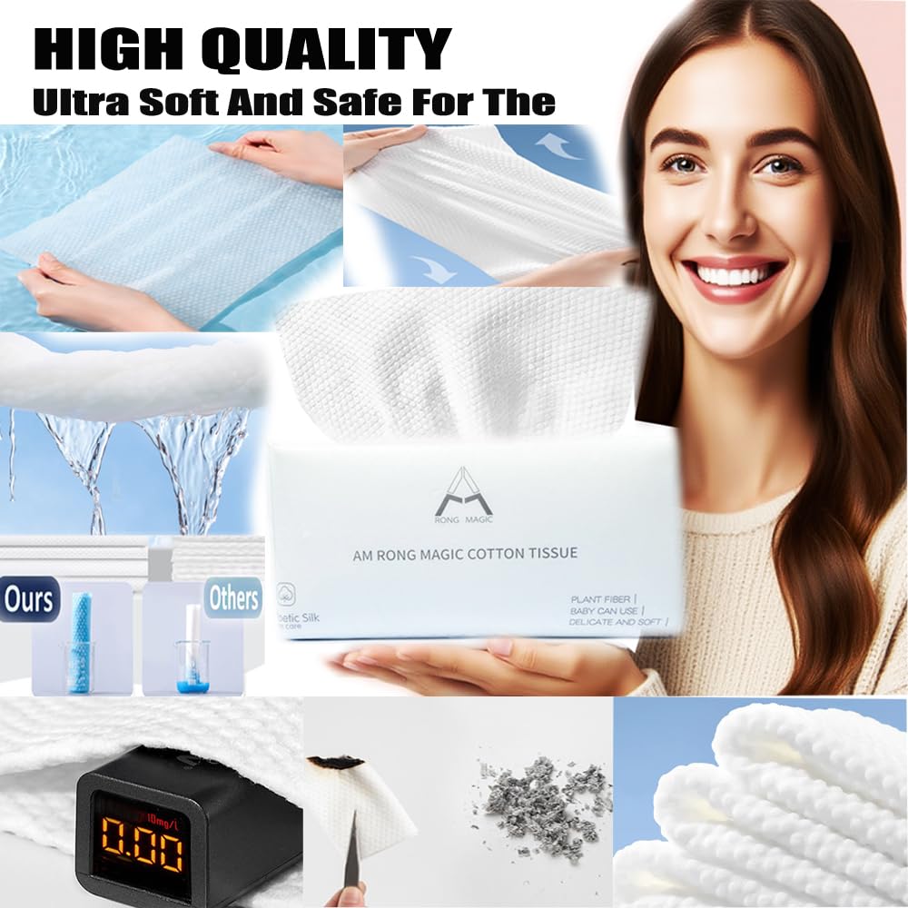 Disposable Face Towels, Biodegradable Facial Cleansing Towels, Ultra Soft & Thick Cloth for Sensitive Skin, Makeup Remover Dry Wipes, Lint-Free Towelettes for Cleansing (White, 300 Count (Pack of 3)