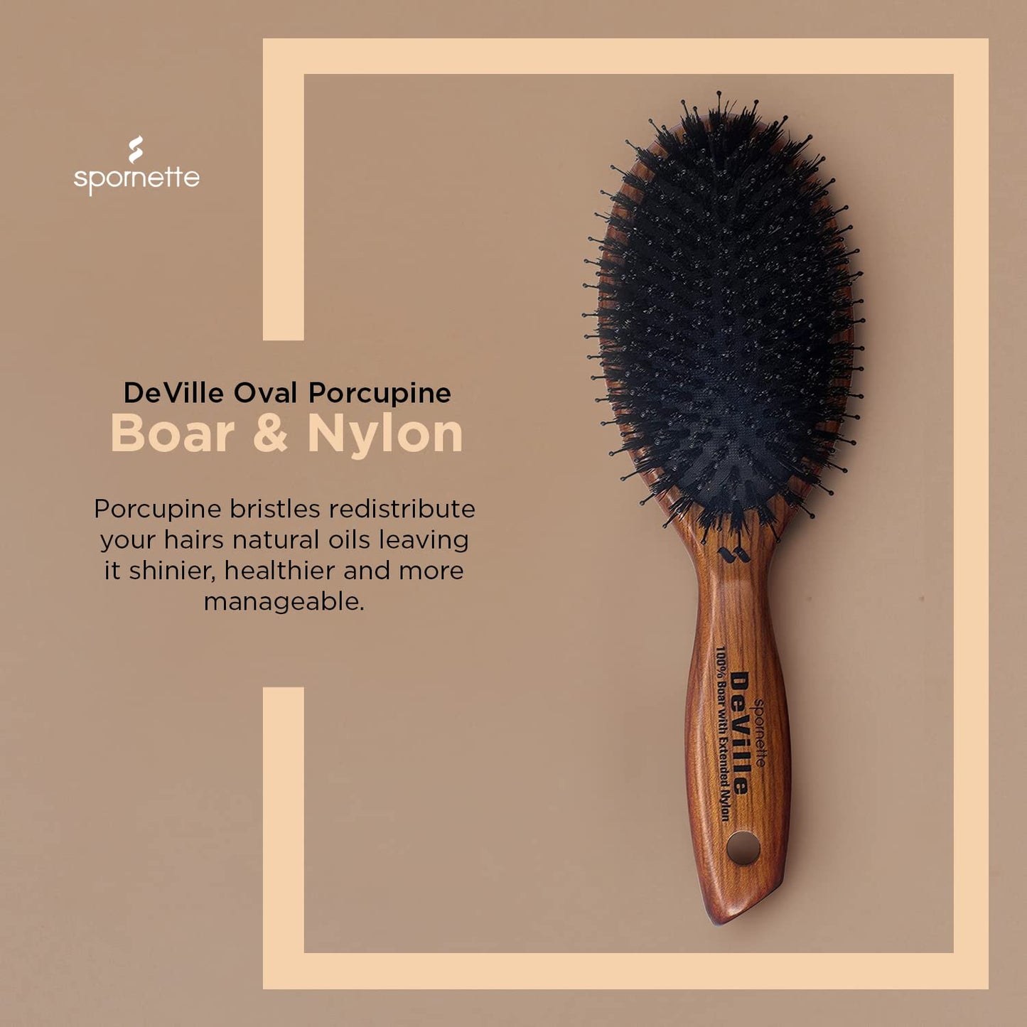 Spornette DeVille Oval Porcupine Brush - Boar & Nylon Bristles for Smooth Styling