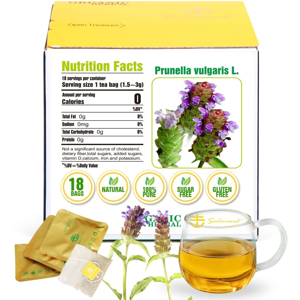 Soilmount - Self-Heal Tea - |Prunella vulgaris|xia ku cao|夏枯草| - Pure Herbal Tea - Natural, Organic, Non-GMO, Clean Ingredients, Caffeine Free (18 Tea Bags, Box 1)