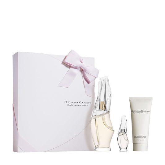 Donna Karan Cashmere Mist Eau de Parfum Everything Cashmere 3 Piece Gift Set For Women - Perfume Spray 3.4 Fl. Oz., Perfume Spray Deluxe Mini 0.17 Fl. Oz., & Body Lotion 3.4 Fl. Oz.