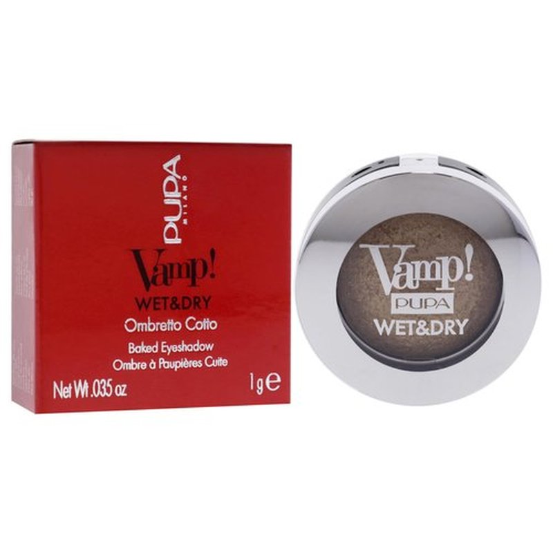 Pupa Milano Vamp! Wet And Dry Baked Eyeshadow - Brilliant, Highly Pigmented Colors - Light And Creamy Makeup Formula - Professional Quality Shimmer Powder Eye Shadows - 101 Precious Gold - 0.035 Oz