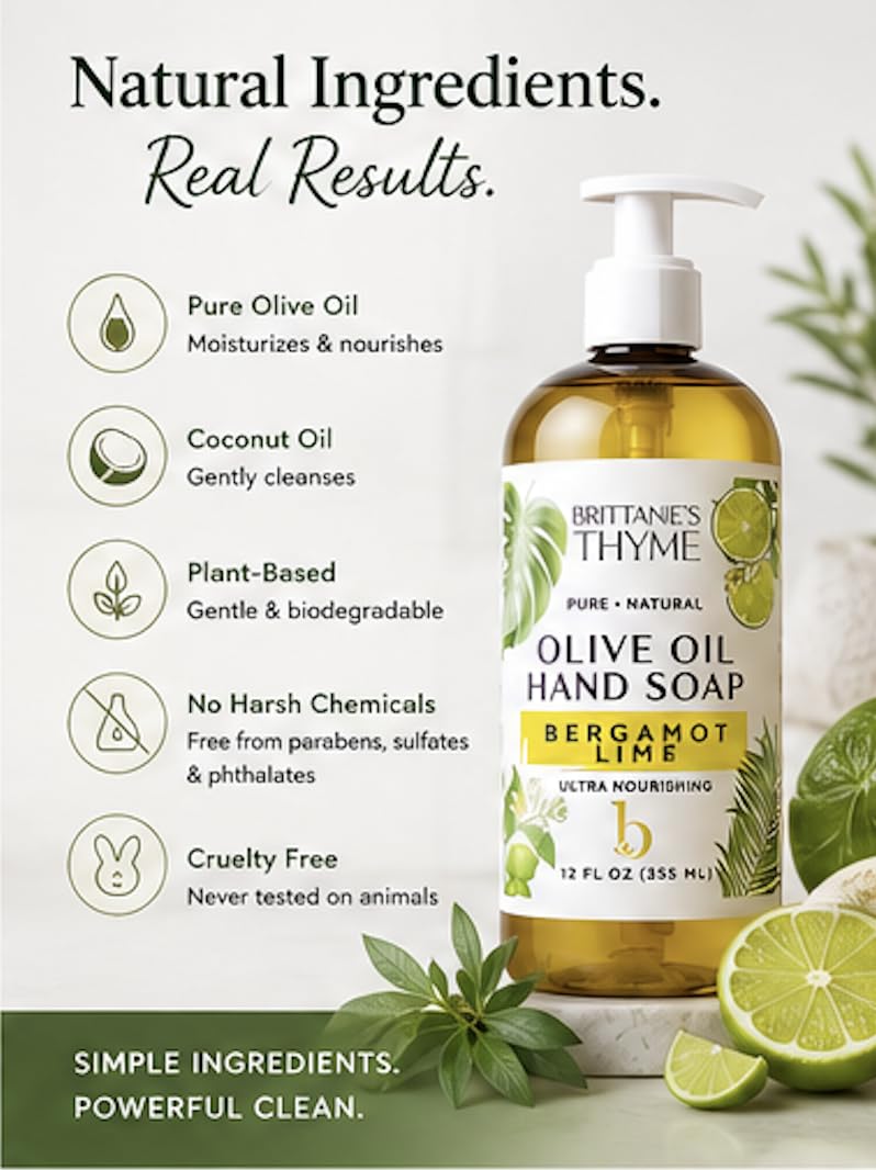 Brittanie’s Pure Castile Liquid Hand Soap Refill, Bergamot | Lavender | Lemongrass, 12 Ounce Pack of 3 | Dish Soap, Hair & Body, Home, Gentle & Pure, Natural Luxurious Oils, Vegan & Gluten Free