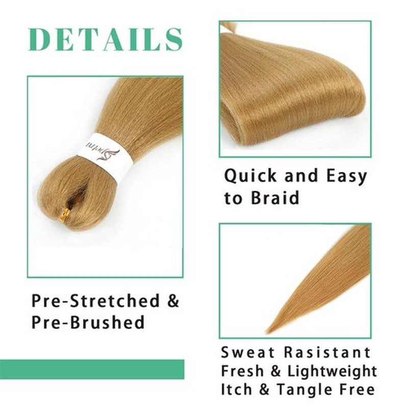 SOKU Pre Stretched Braiding Hair Extensions 24 Inch - 8 Packs Strawberry Honey Blonde Box Braids Synthetic Professional Crochet EZ Braid Neat Yaki Texture Hot Water Setting