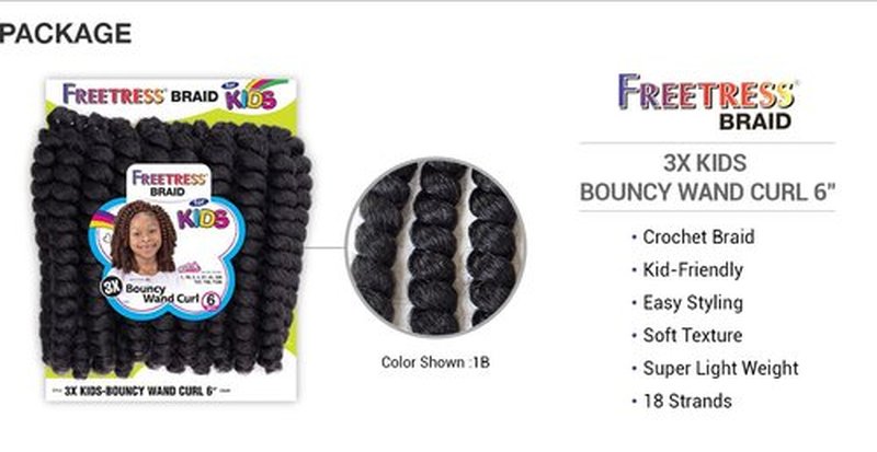 FreeTress Crochet Braids 3X Kids Bouncy Wand Curl 6" (2-PACK, 1)
