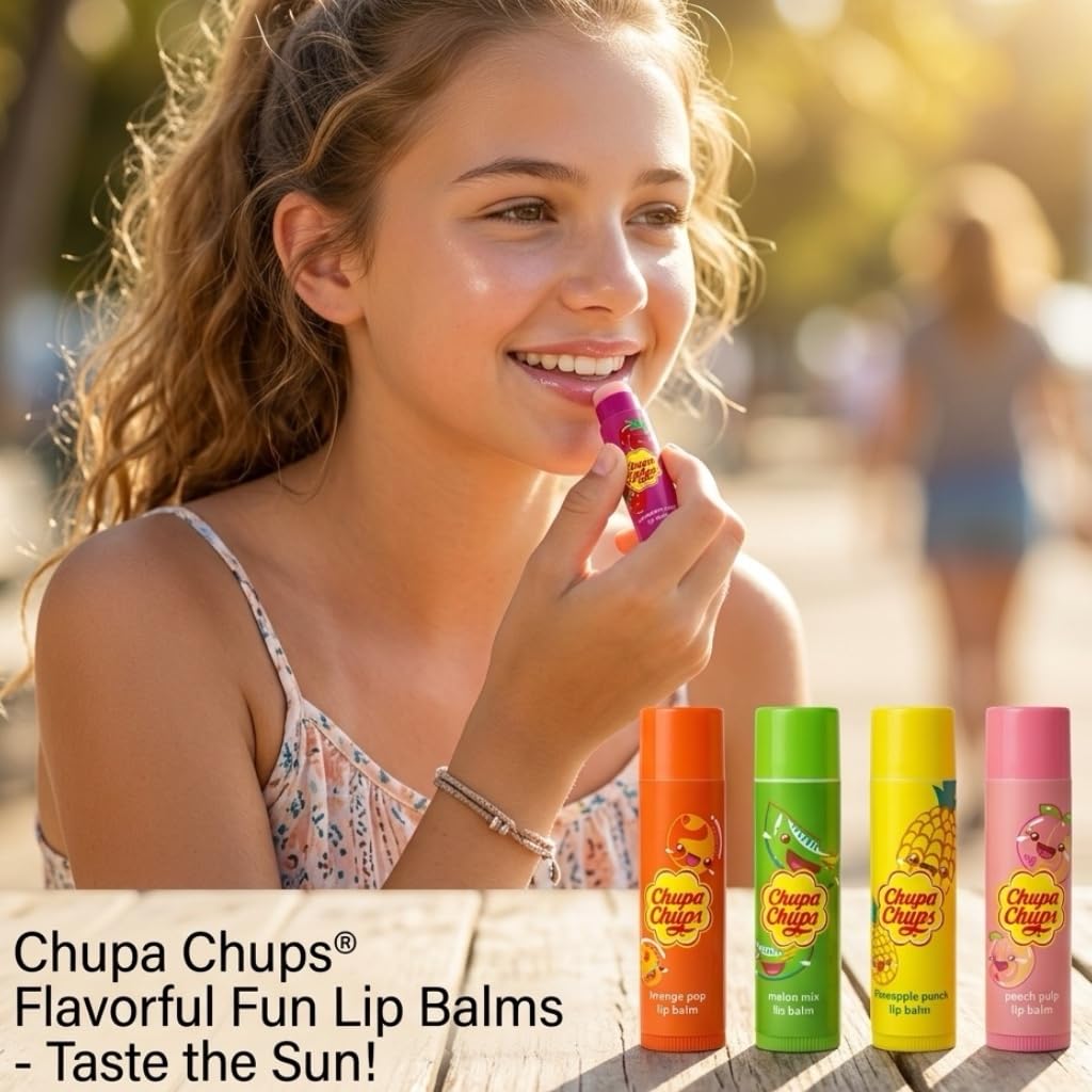 Chupa Chups Lip Balm Collection, 5 Assorted Fruit Flavors, Lip Licking Lip Balms Gift Set