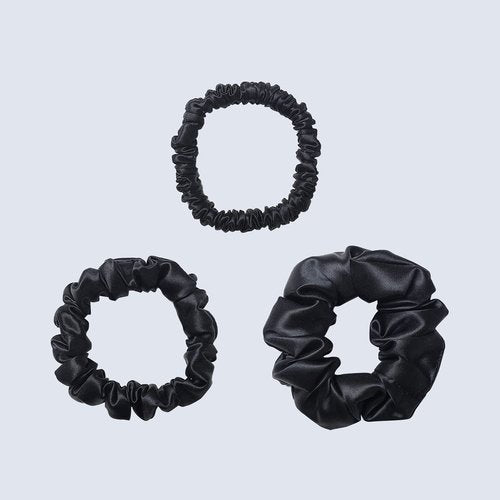 ZIMASILK 100% Mulberry Silk Hair Scrunchies-Standard, Small, Mini-Best For Women and Girls’Hair 19 Momme Elastic Hair Bands for Ponytail Holder Gentle and No hurt (3 Sizes, Black)