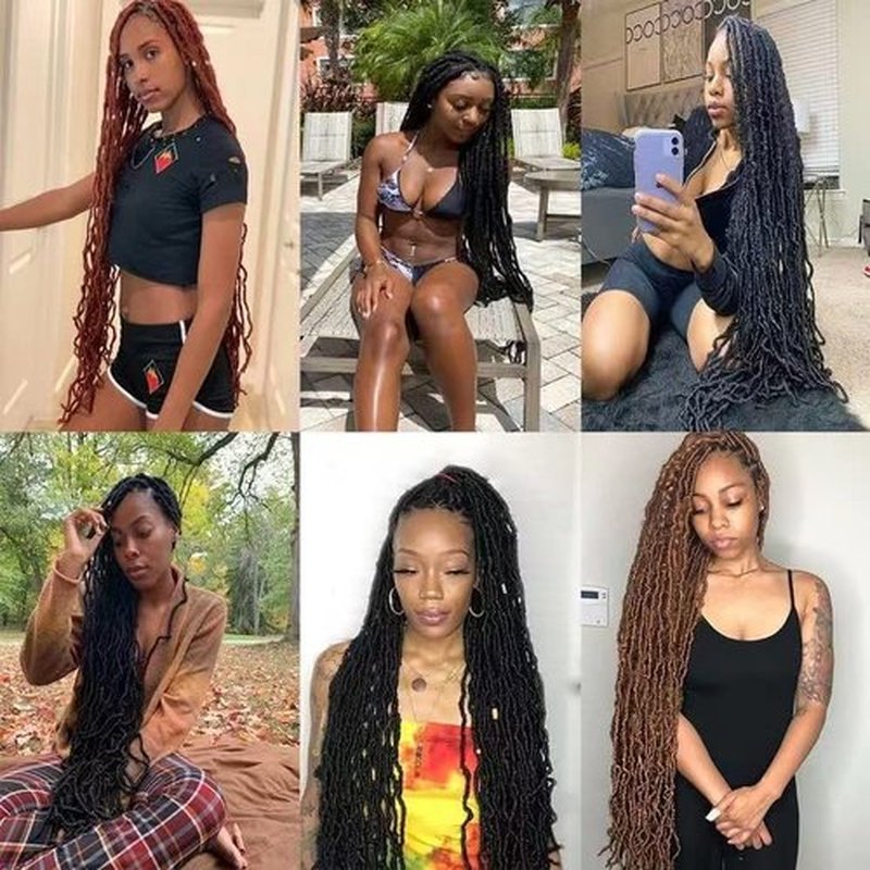 Datuoda 36 Inch Soft Locs Wavy Crochet Hair 6 Packs Goddess Loc Hair Crochet Braids Faux Locs Crochet Hair for Black Women (36 Inch (Pack of 6), 4#)