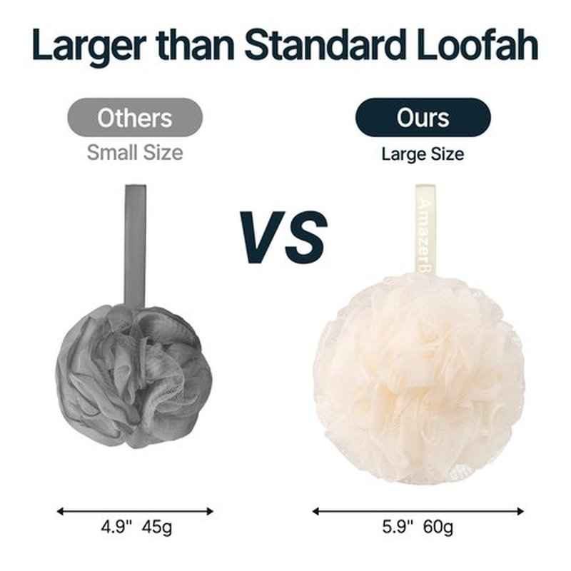 AmazerBath Loofah Sponge, Shower Loofah 60g/PCS - Body Scrubber Loofa Set of 3 Cream Color, Bath Sponge for Men and Women
