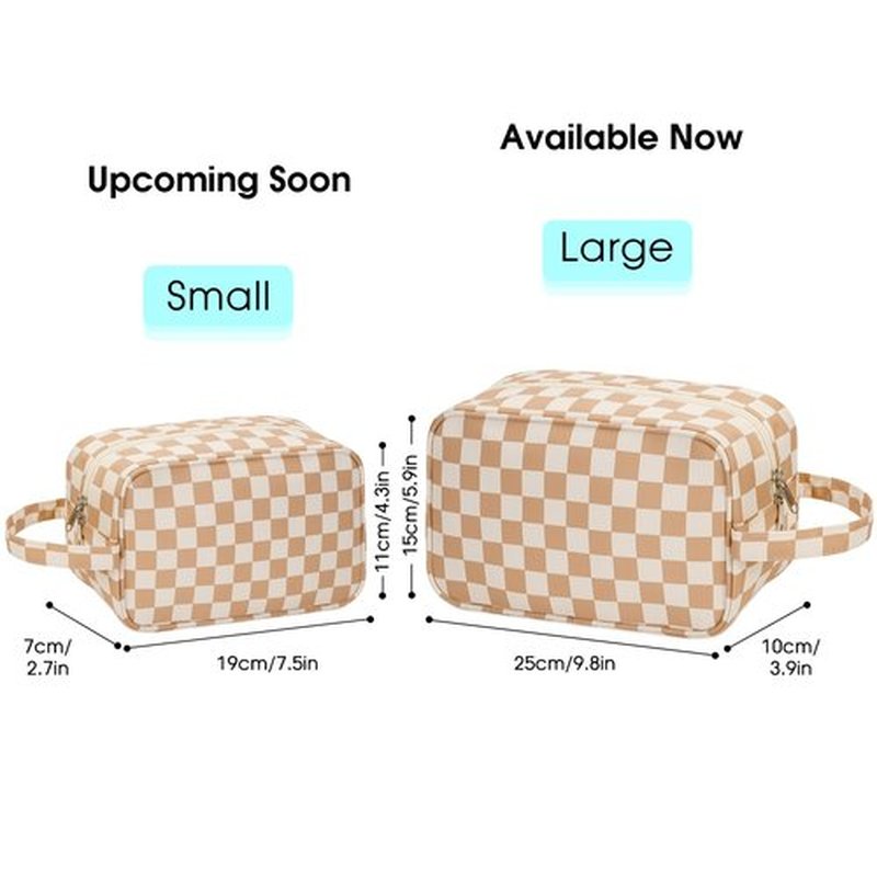Narwey Travel Toiletry Bag for Women Traveling Dopp Kit Checkered Makeup Bag Organizer for Toiletries Accessories Cosmetics (Light Brown Checkerboard)