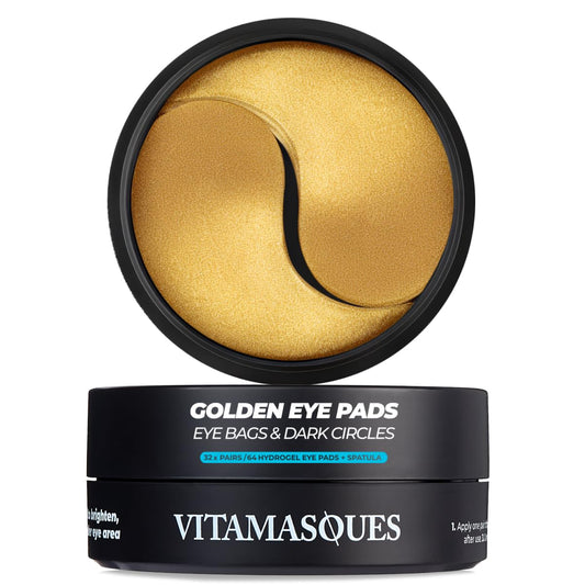 Golden Hydrogel Eye Pads for Puffy Eyes & Dark Circles - Refresh in 15 Minutes | 32 Pairs (64 Pads)