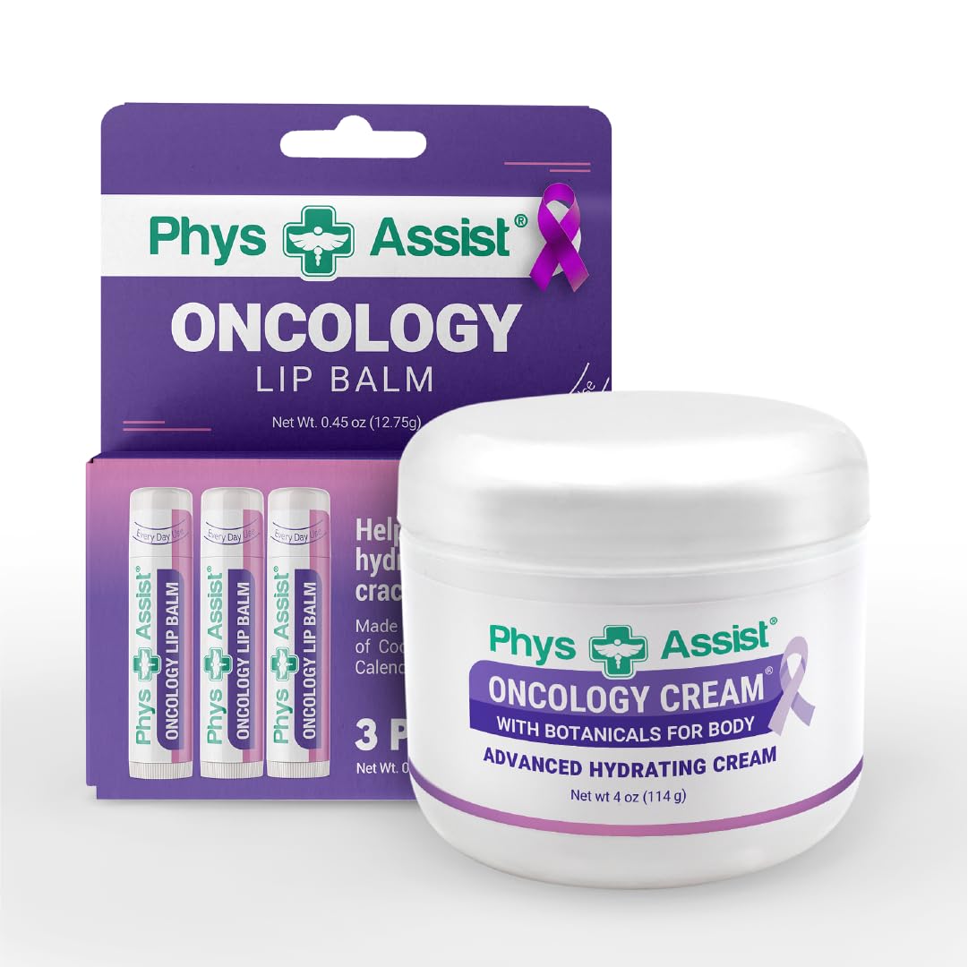 Oncology Cream 4 oz plus 3 Pack Lip Balm. Hydrating to Stressed Skin Undergoing Chemo or Radiation. Skin Therapy. Made with Botanicals.