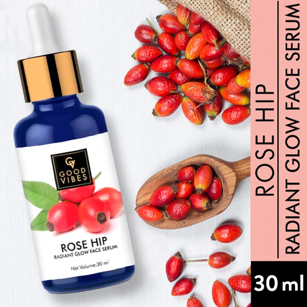 Good Vibes Rosehip Face Serum | Radiant Glow Formula for Clear, Smooth Skin | Hydrating Anti-Aging Facial Serum with Vitamin A & C | No Parabens, No Sulphates | All Skin Types | 1.01 Fl Oz (30ml)