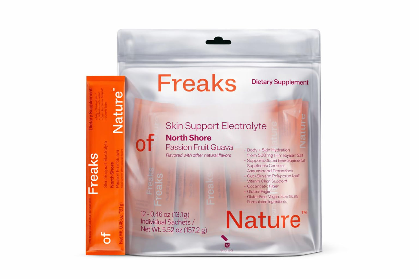 Freaks of Nature Skin Support Electrolyte | Whole-Body Hydration | Zero Sugar| Internal Protection Against UV Damage | Supports Gut microbiome| (12-Count, Passion Fruit Guava)