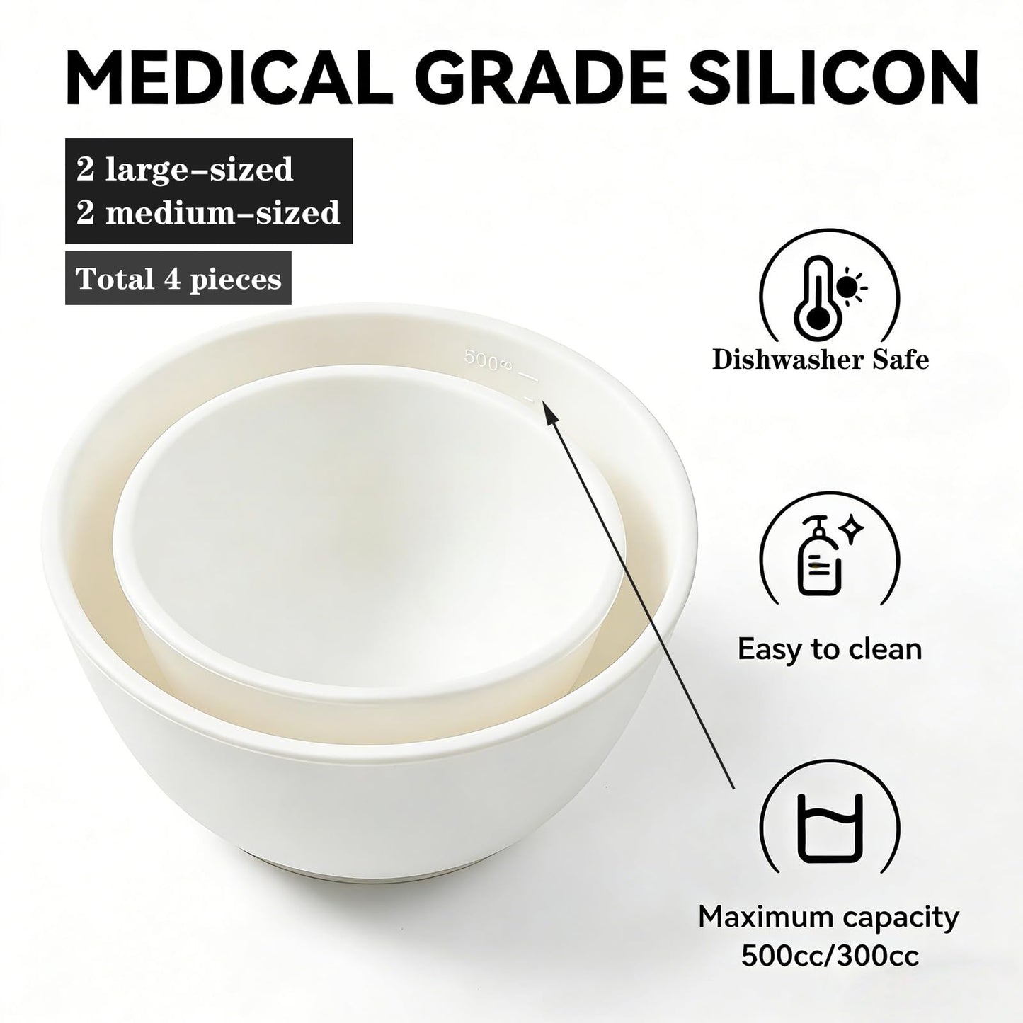 Bigwinyep 4Pcs Silicone Facial Mask Bowl DIY Face Mask Mixing Bowls for for Home Salon Spa Face Skin Applicator Bowl, White