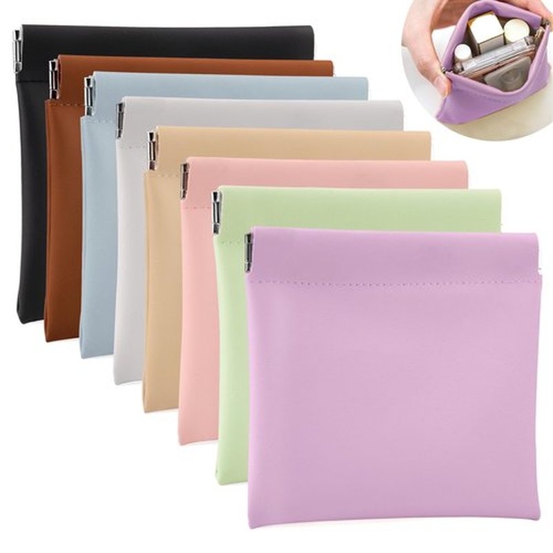 BUSOHA 8PCS Snap Closure Organizer Pouch, Small Women's Leather Pouches for Purse, Mini Makeup Bag for Cosmetics Headphones Jewelry Lipstick