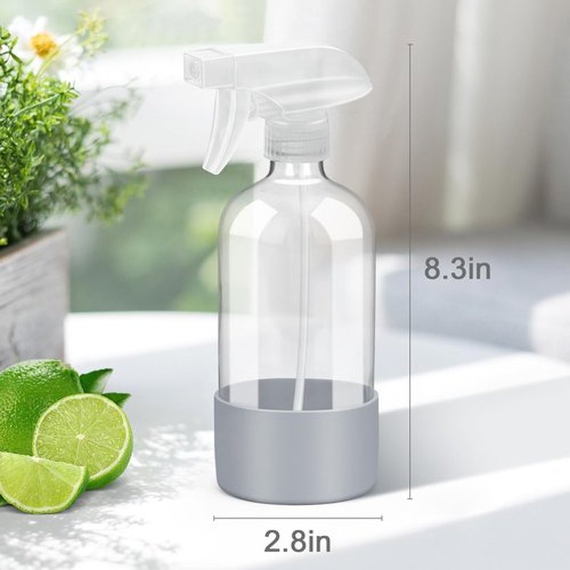 Rionisor Glass Spray Bottles with Silicone Sleeve Protection, Empty 16 oz Refillable Containers, Reusable Spray Bottles with Adjustable Nozzle for Hair, Cleaning Solutions, 3 Pack Grey