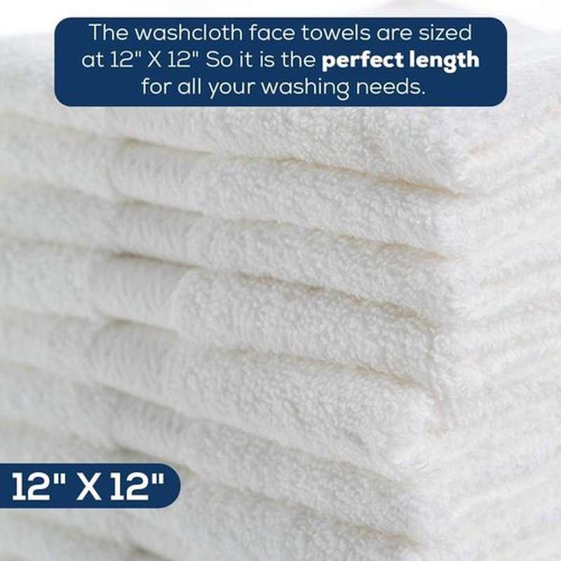 Simpli-Magic Cotton Washcloths White, 40 Pack, Size: 12”x12”